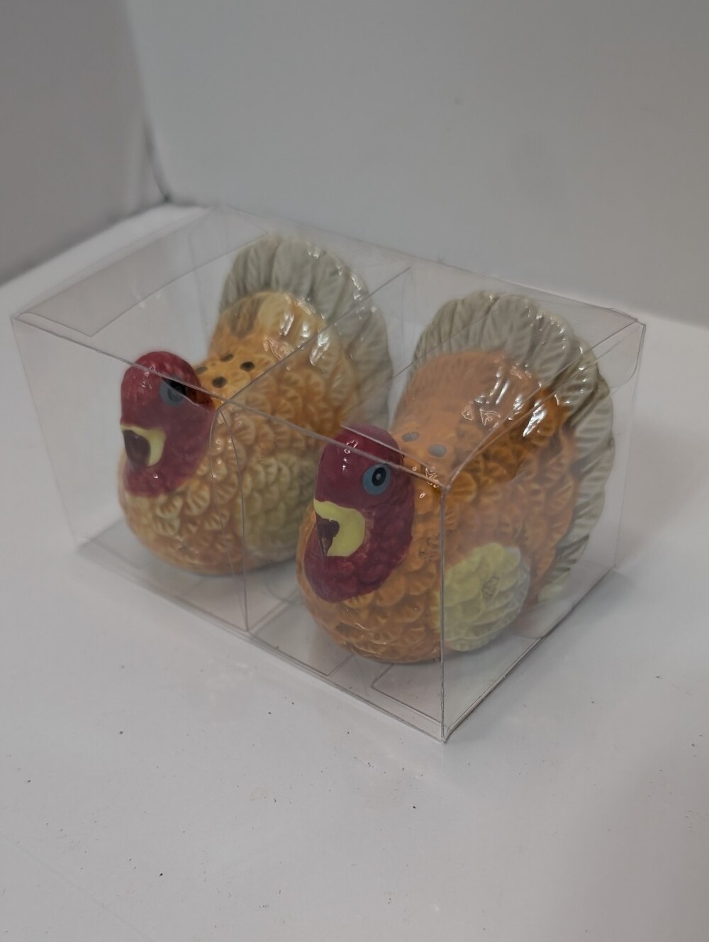 Ceramic Turkey Salt and Pepper Shakers - Orange/Burgundy